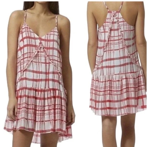 Avec Les Filles Dress Women Plaid  Windowpane Grid Check Mini White Red size S - Picture 2 of 13